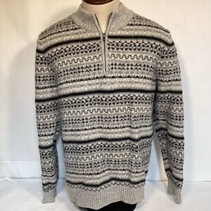 L.L. Bean Gray and Black Shetland Wool 1/4 Zip Sweater Men’s size Large
